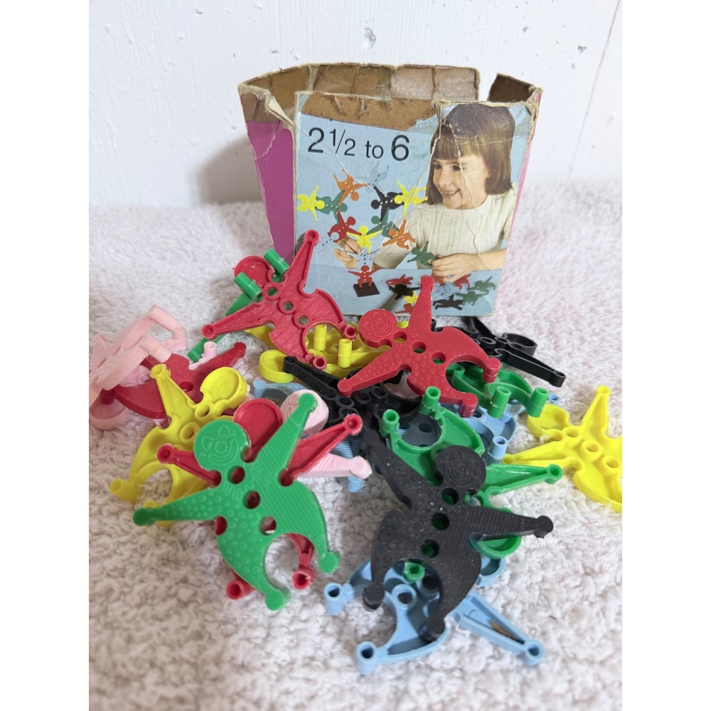 Vintage Stacking Acrobat Balancing Toy Set Colorful Plastic Figures Retro Box